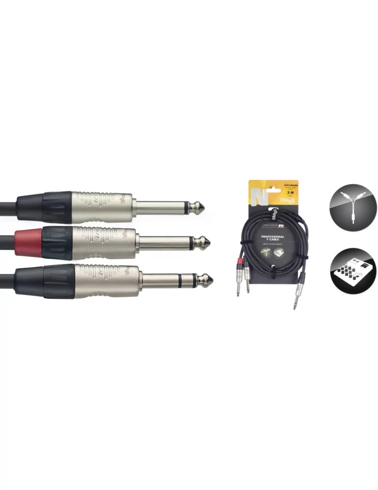  STAGG NYC3/PS2PR N series Y-cable, jack/jack (m/m), stereo/mono, 3 m (10')|MusicGoodDeal 