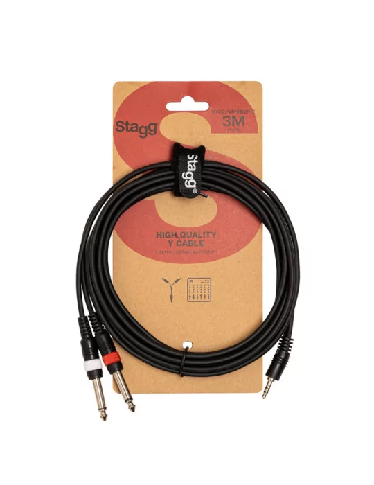  STAGG SYC3/MPSB2P E Y cable, mini jack/jack (1m/2m), 3 m (10')|MusicGoodDeal 