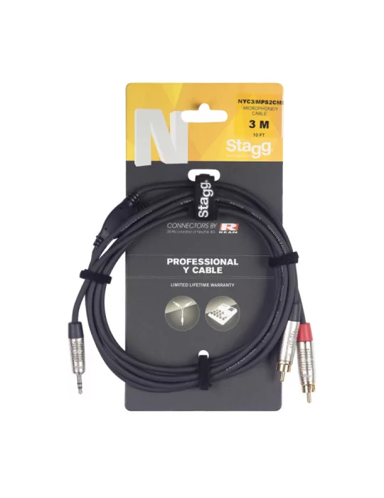  STAGG NYC10/MPS2CMR N-series 10-metre Y-cable with stereo mini phone plug|MusicGoodDeal 