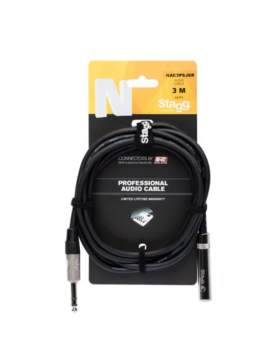  STAGG NAC3PSJSR N series audio cable, jack/jack (m/f), stereo, 3 m (10')|MusicGoodDeal 