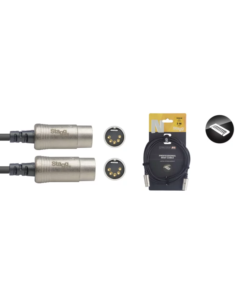  STAGG NMD3R N series MIDI cable, DIN/DIN (m/m), 3 m (10')|MusicGoodDeal 