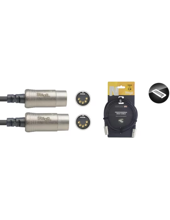  STAGG NMD3R N series MIDI cable, DIN/DIN (m/m), 3 m (10')|MusicGoodDeal 