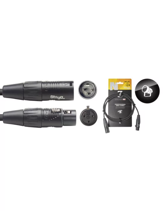  STAGG NDX1,5R-3 DMX cable, XLR/XLR (m/f) (3 pins), 1.5 m (5'), N-series|MusicGoodDeal 