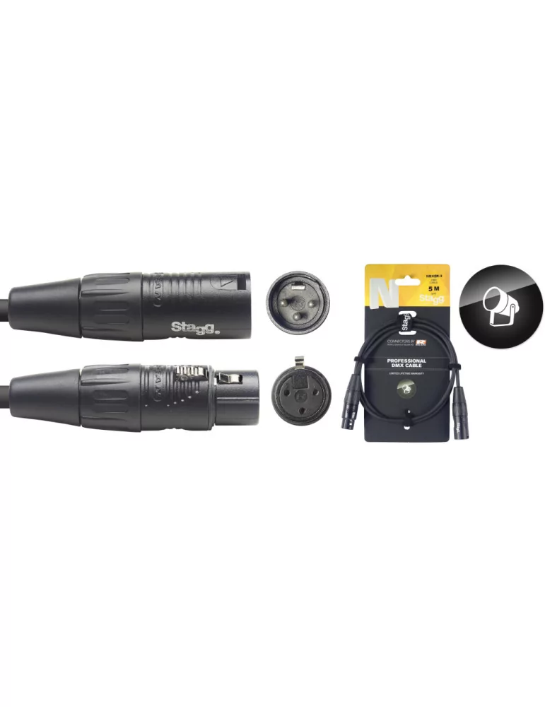  STAGG NDX5R-3 DMX cable, XLR/XLR (m/f) (3 pins), 5 m (16'), N-series|MusicGoodDeal 