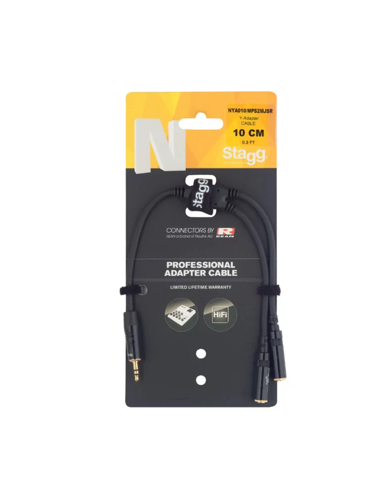  STAGG NYA010/PS2MJSR N series adapter Y cable, jack/mini jack (m/f), stereo, 10 cm (0.3')|MusicGoodDeal 
