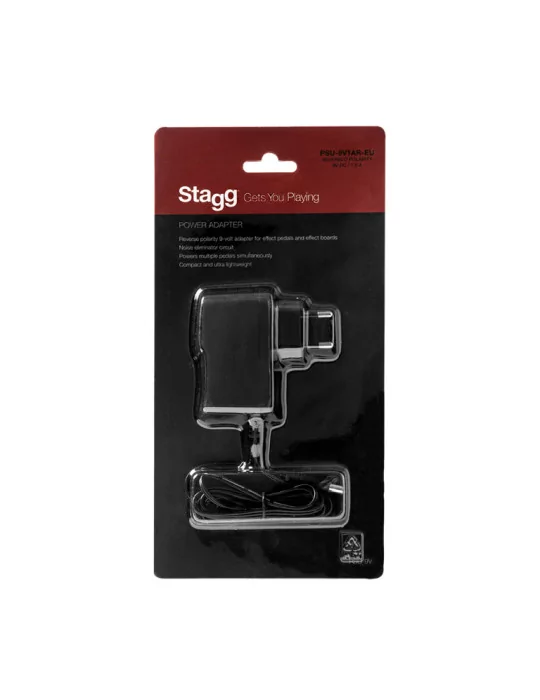  STAGG PSU-9V1AR-EU Adaptador de CA 9 V / 1 A, polaridad inversa, para pedales de efectos|MusicGoodDeal 