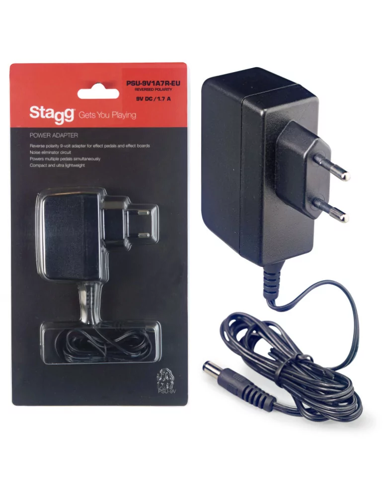  STAGG PSU-9V1A7R-EU Adaptador de CA 9 V / 1,7 A, polaridad inversa, para pedales de efectos|MusicGoodDeal 