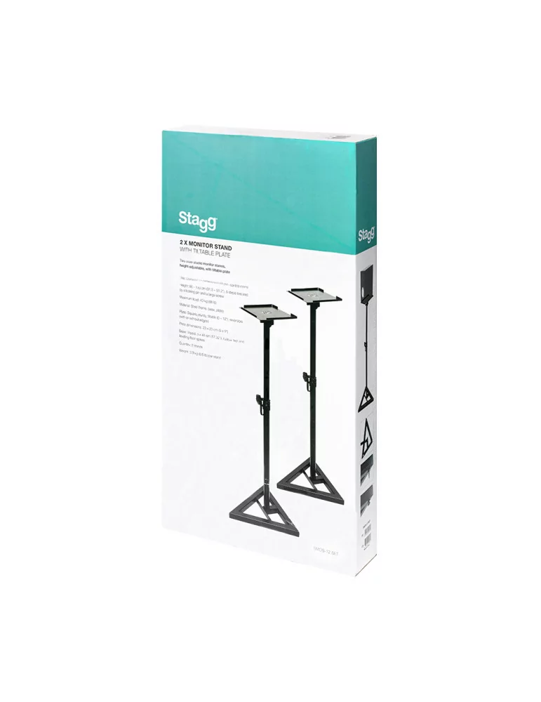  STAGG SMOS-12 SET Dos soportes para monitor de estudio, de acero, regulables en altura, con mesa basculante|MusicGoodDeal 