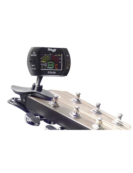  STAGG CTU-C9 Multifunction black automatic chromatic clip-on tuner with microphone|MusicGoodDeal 
