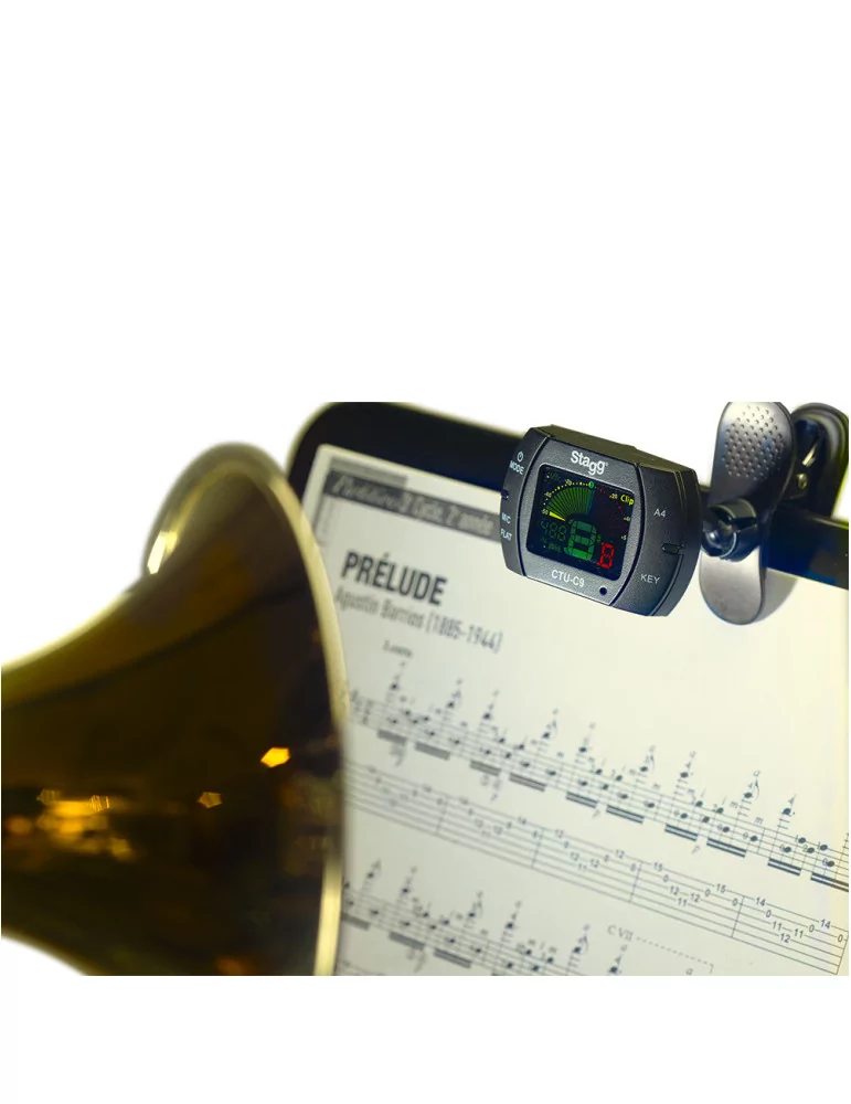  STAGG CTU-C9 Multifunction black automatic chromatic clip-on tuner with microphone|MusicGoodDeal 