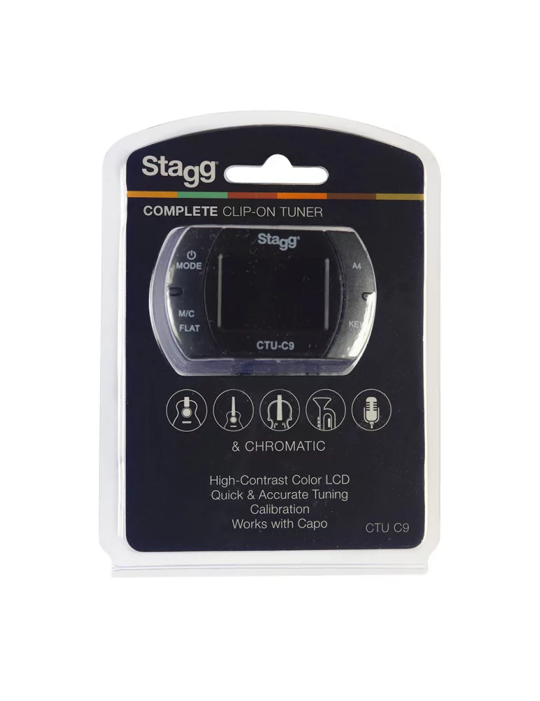  STAGG CTU-C9 Multifunction black automatic chromatic clip-on tuner with microphone|MusicGoodDeal 