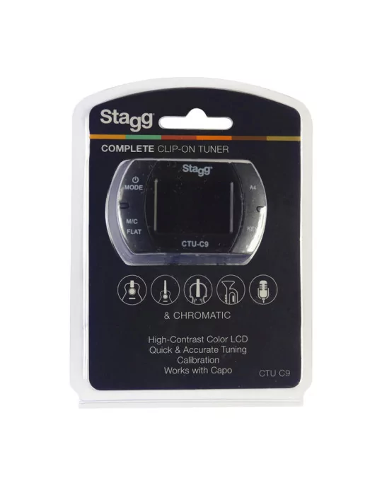  STAGG CTU-C9 Multifunction black automatic chromatic clip-on tuner with microphone|MusicGoodDeal 