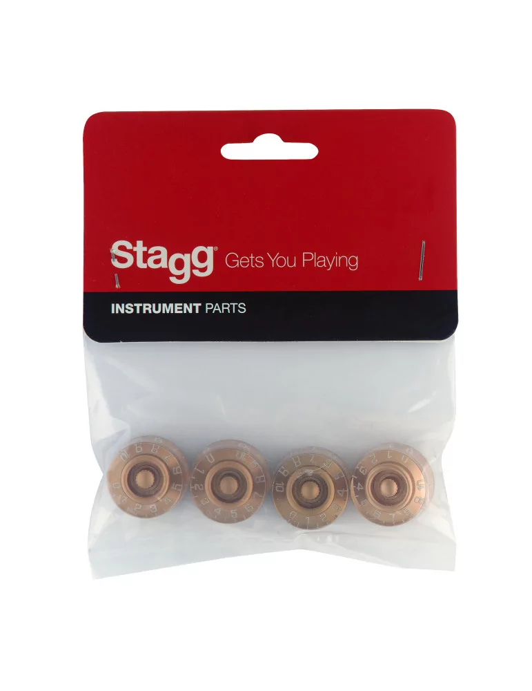  STAGG SP-KNLP-GDH Volume (x 2) and tone (x 2) knobs for P type electric guitar, Gold Hat type|MusicGoodDeal 