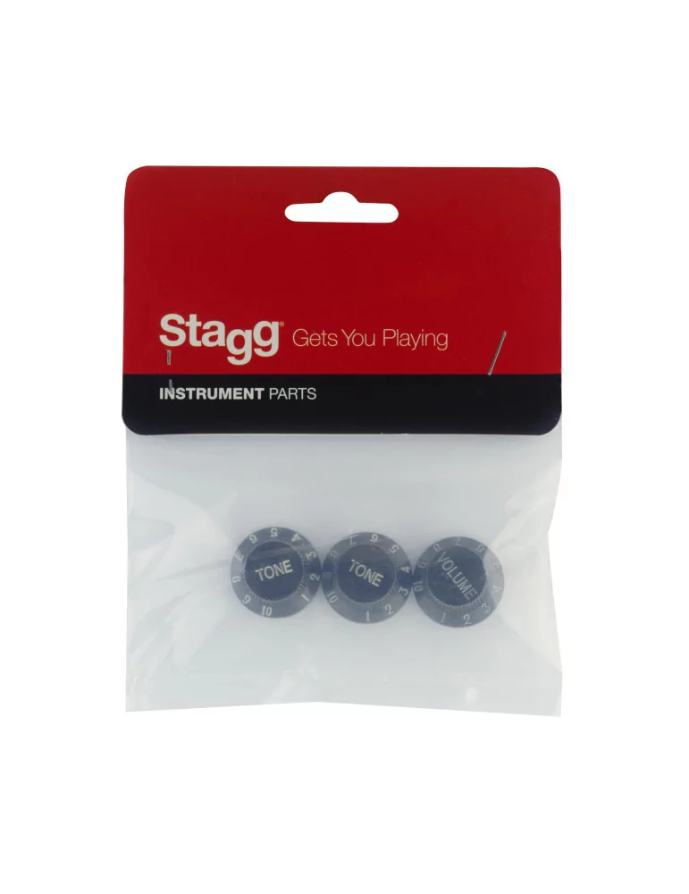  STAGG SP-KNST-BLK Perillas de volumen y tono (x 2) para guitarra eléctrica tipo S, letras negras y blancas|MusicGoodDeal 