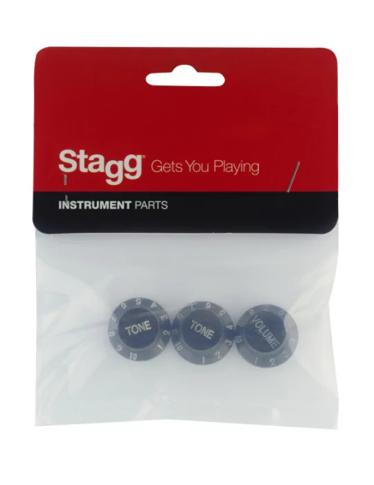  STAGG SP-KNST-BLK Perillas de volumen y tono (x 2) para guitarra eléctrica tipo S, letras negras y blancas|MusicGoodDeal 