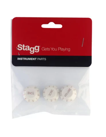  STAGG SP-KNST-WH Perillas de volumen y tono (x 2) para guitarra eléctrica tipo S, letras blancas y doradas|MusicGoodDeal  2