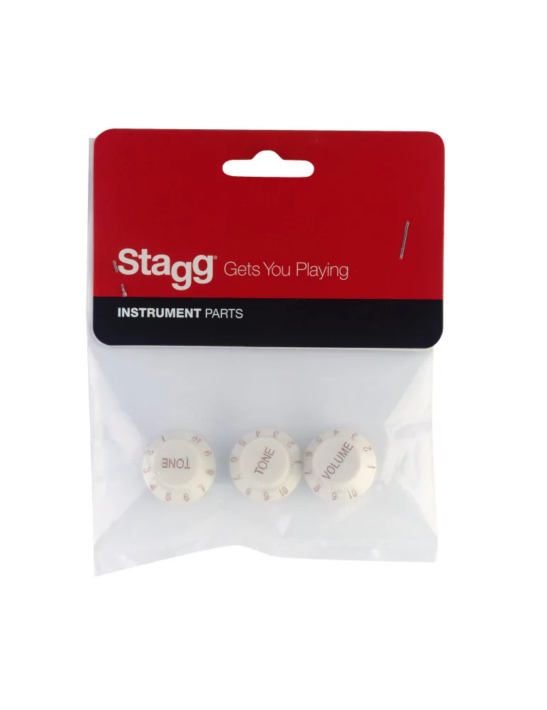  STAGG SP-KNST-WH Perillas de volumen y tono (x 2) para guitarra eléctrica tipo S, letras blancas y doradas|MusicGoodDeal 