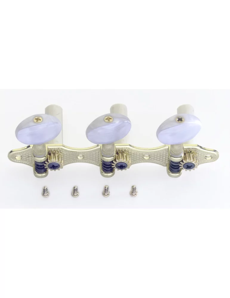  STAGG SP-MHCL-DLX Clavijas de afinación Deluxe 3 x 3 con eje semicerrado, para guitarra clásica, acabado dorado, pomos blancos|