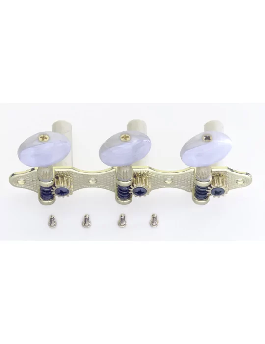  STAGG SP-MHCL-DLX Clavijas de afinación Deluxe 3 x 3 con eje semicerrado, para guitarra clásica, acabado dorado, pomos blancos|