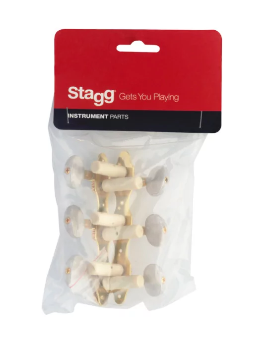  STAGG SP-MHCL-DLX Clavijas de afinación Deluxe 3 x 3 con eje semicerrado, para guitarra clásica, acabado dorado, pomos blancos|