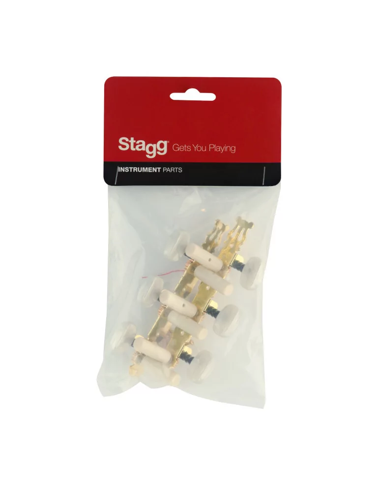  STAGG SP-MHCL-GD Standard machine heads 3 x 3, for classical guitar, gold finish with white buttons|MusicGoodDeal 