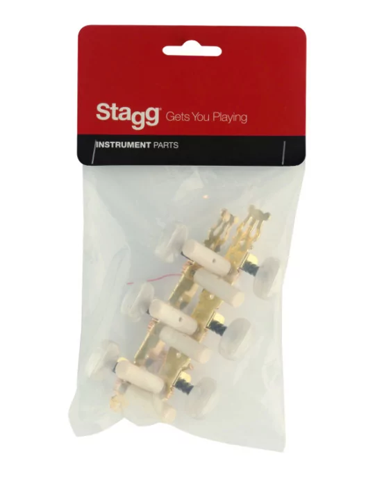  STAGG SP-MHCL-GD Standard machine heads 3 x 3, for classical guitar, gold finish with white buttons|MusicGoodDeal 