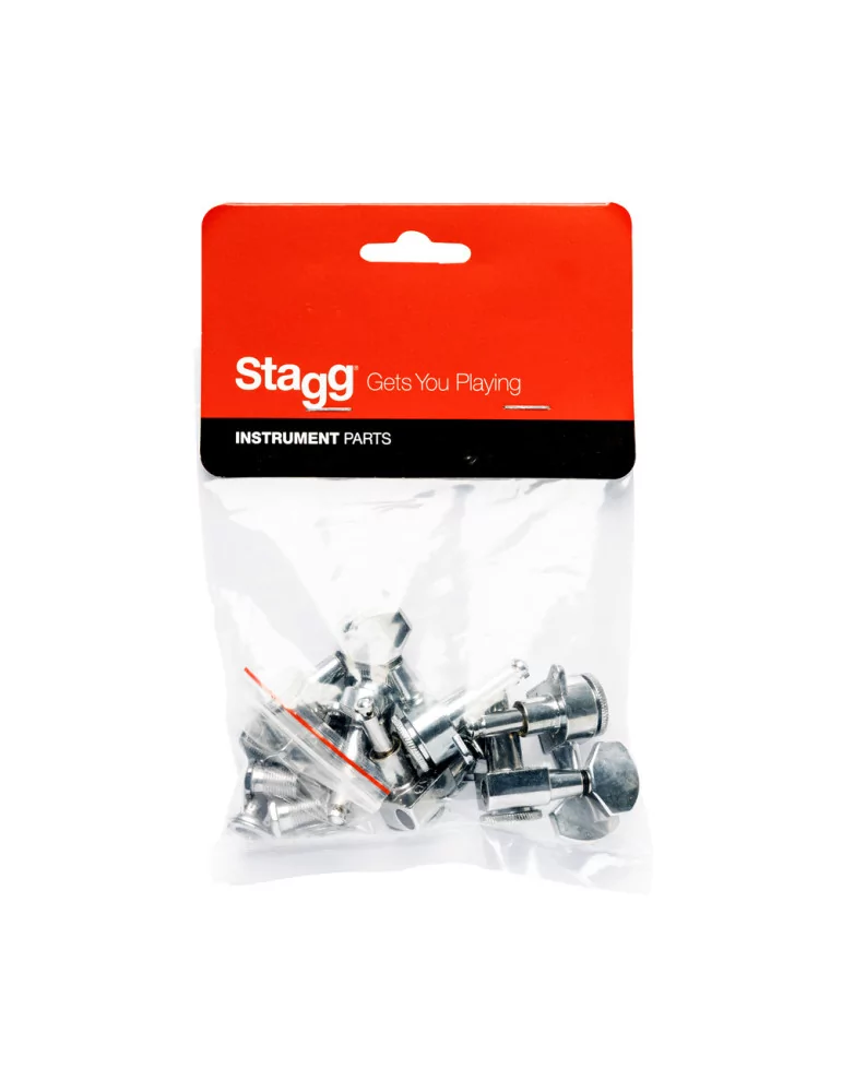  STAGG SP-MHEL-DX6X1CH Deluxe machine heads 6 x 1, with locking system, for electric guitar, chrome finish|MusicGoodDeal 