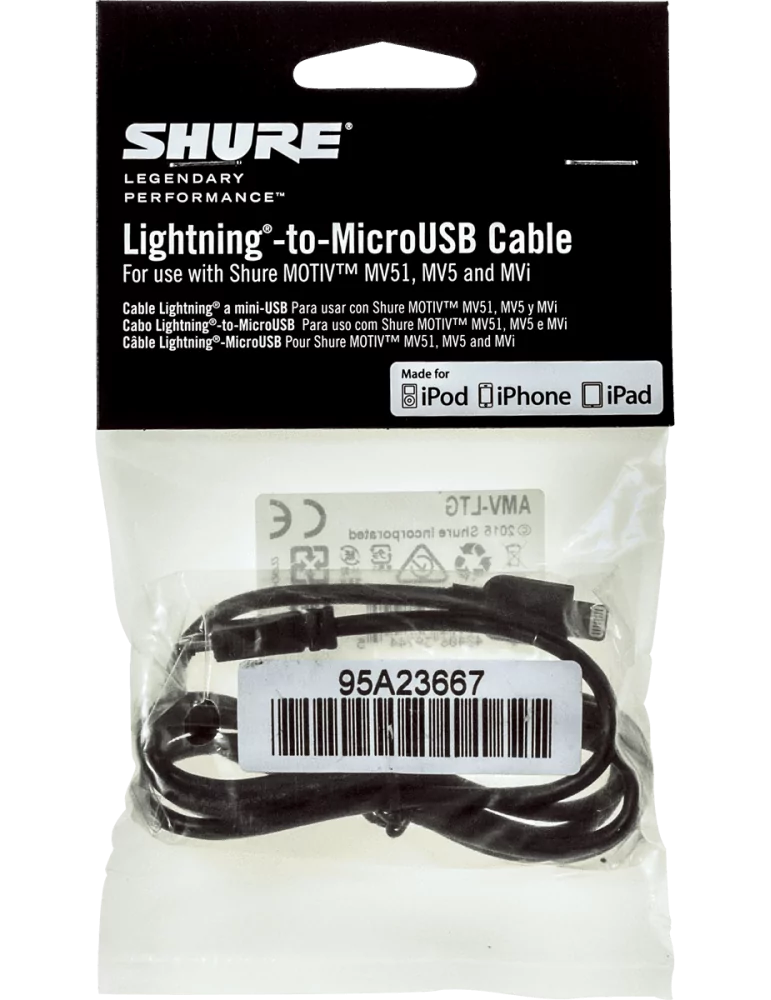  SHURE AMV-LTG Accessories - Micro USB - Lightning cable 1 m|MusicGoodDeal 