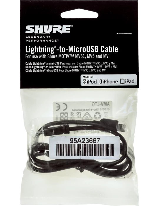  SHURE AMV-LTG Accessories - Micro USB - Lightning cable 1 m|MusicGoodDeal 