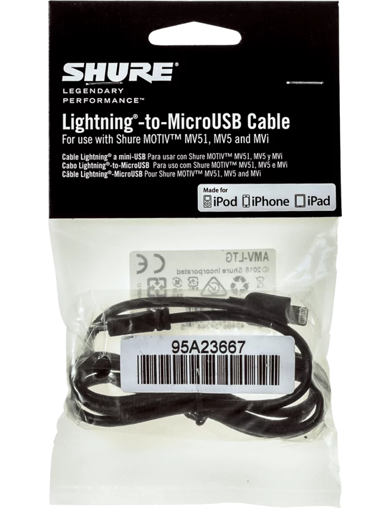  SHURE AMV-LTG15 Accessories - Micro USB - Lightning cable 38 cm|MusicGoodDeal 