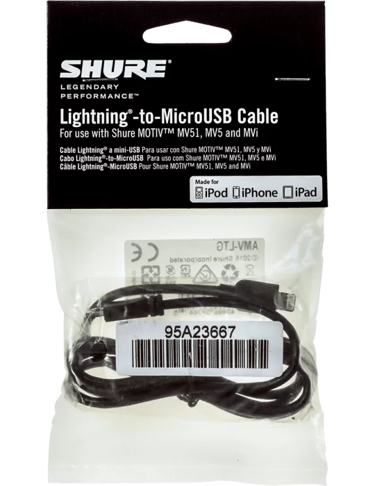  SHURE AMV-LTG15 Accessories - Micro USB - Lightning cable 38 cm|MusicGoodDeal 