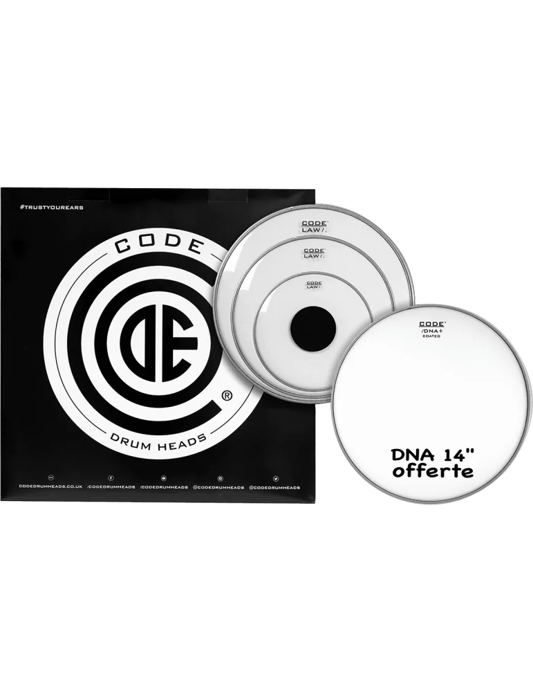  CODE DRUMHEADS TPLAWCLRF Tom Pack - Fusion Clear 10" 12" 14" +14" DNA|MusicGoodDeal 
