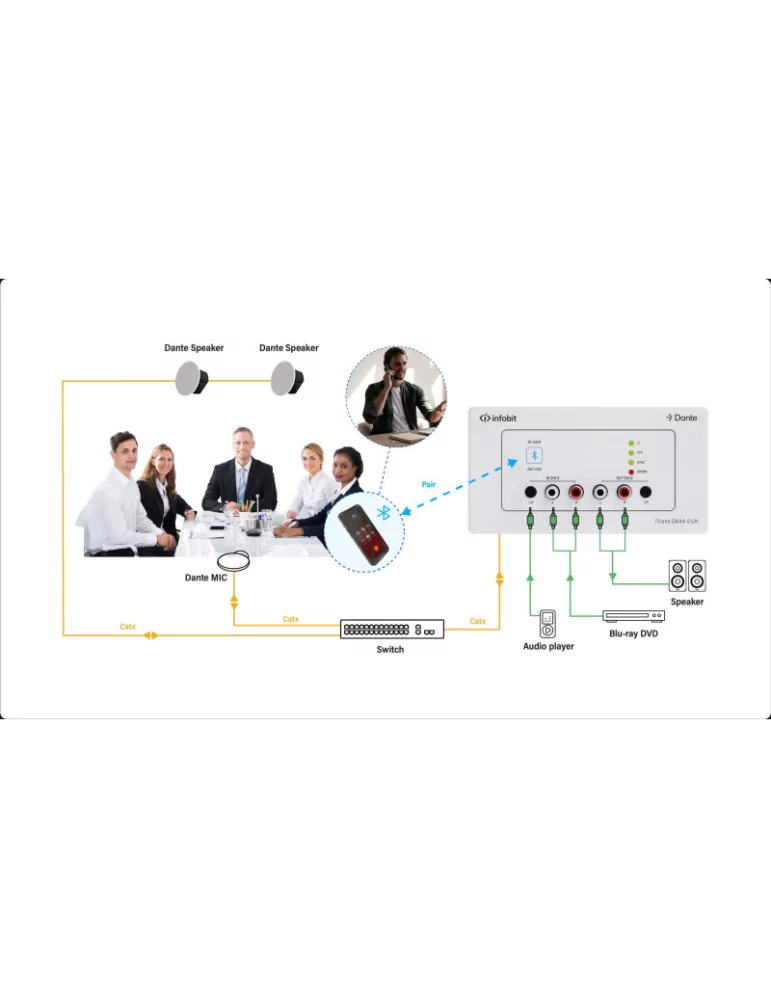INFOBIT ITRANSDB44EUK Plaque murale Dante 4CH Bluetooth  DB44-EUK - version UE et Royaume-Uni