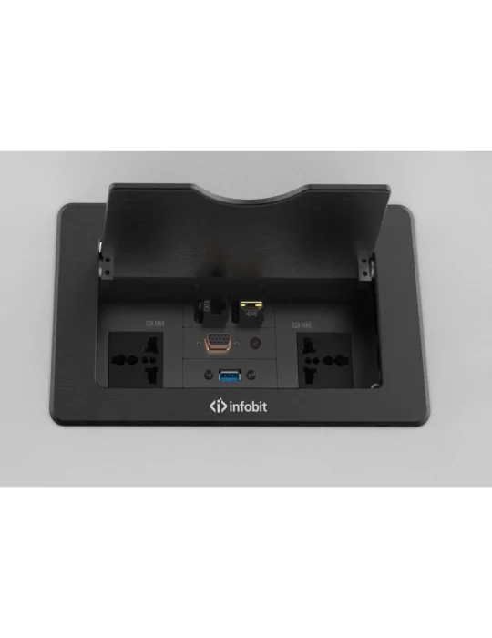 INFOBIT IBOXTPD Boîte de table avec couvercle rabattable et double prise - Infobit iBox TPD