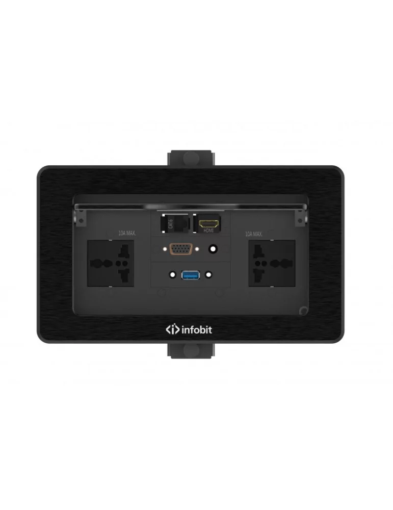 INFOBIT IBOXTPD Boîte de table avec couvercle rabattable et double prise - Infobit iBox TPD
