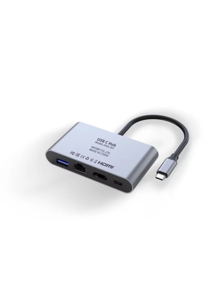 INFOBIT IHUB301 Hub de connexions  iHub 301 USB Type-C 9-en-1avec chargeur