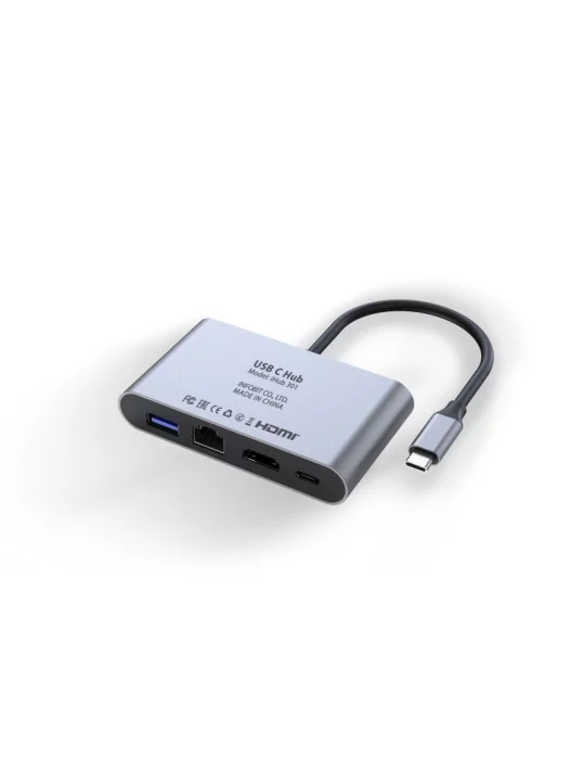 INFOBIT IHUB301 Hub de connexions  iHub 301 USB Type-C 9-en-1avec chargeur