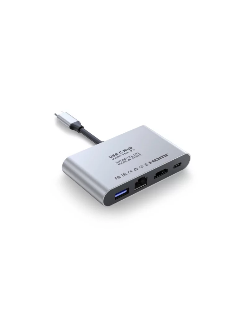 INFOBIT IHUB301 Hub de connexions  iHub 301 USB Type-C 9-en-1avec chargeur