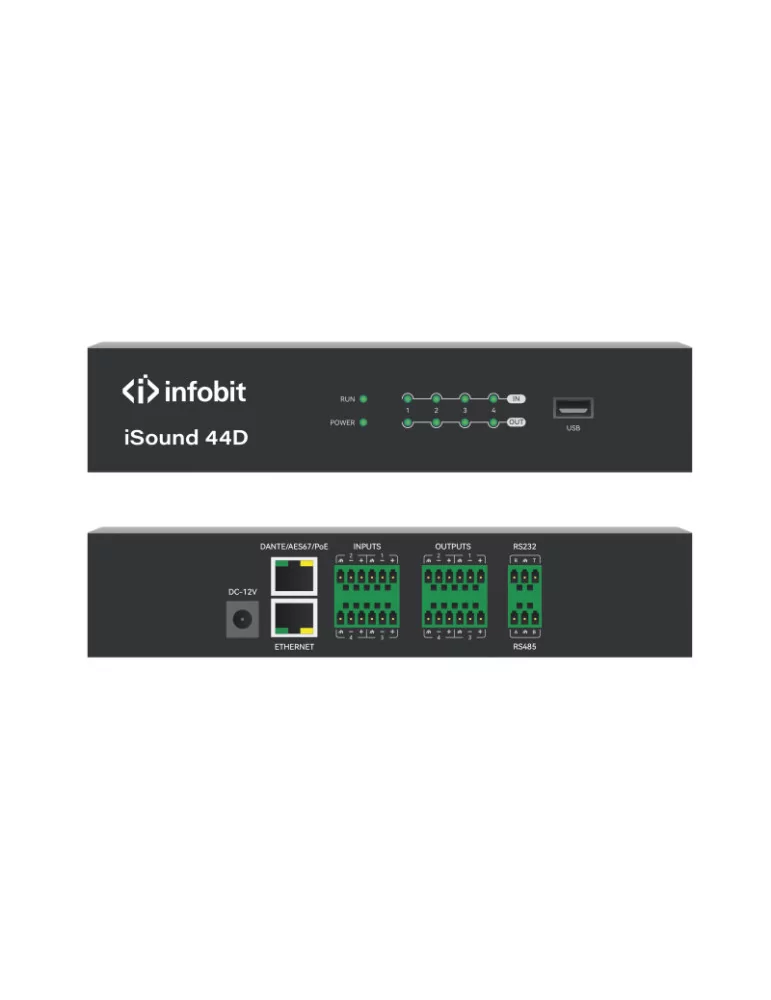 INFOBIT ISOUND44D Processeur de Signaux digitaux audio 4X4 Infobit iSound 44D (DSP) avec Dante