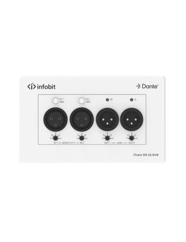 INFOBIT ITRANSDX22EUK Plaque murale  iTrans DX-22-EUK Dante 2CH - version UE/Royaume-Uni avec PoE port XLR