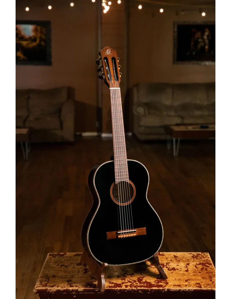  ORTEGA R221-34BK 3/4 R221 EPICEA GUITAR, BLACK|MusicGoodDeal 