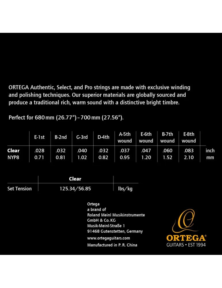  ORTEGA 8 STRING SET NYLON CRYSTAL|MusicGoodDeal 