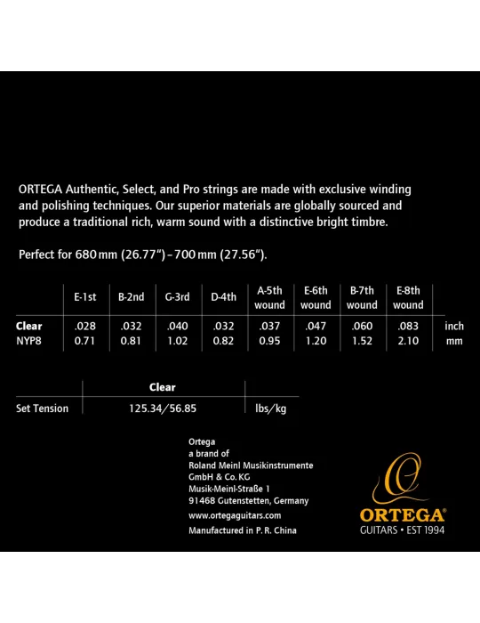  ORTEGA 8 STRING SET NYLON CRYSTAL|MusicGoodDeal 