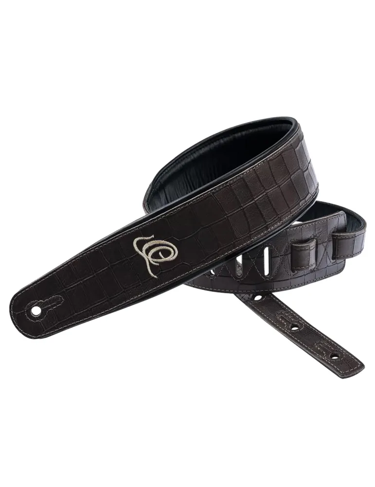  CORREA DE GUITARRA ORTEGA PIEL DE COCODRILO MARRÓN|MusicGoodDeal 