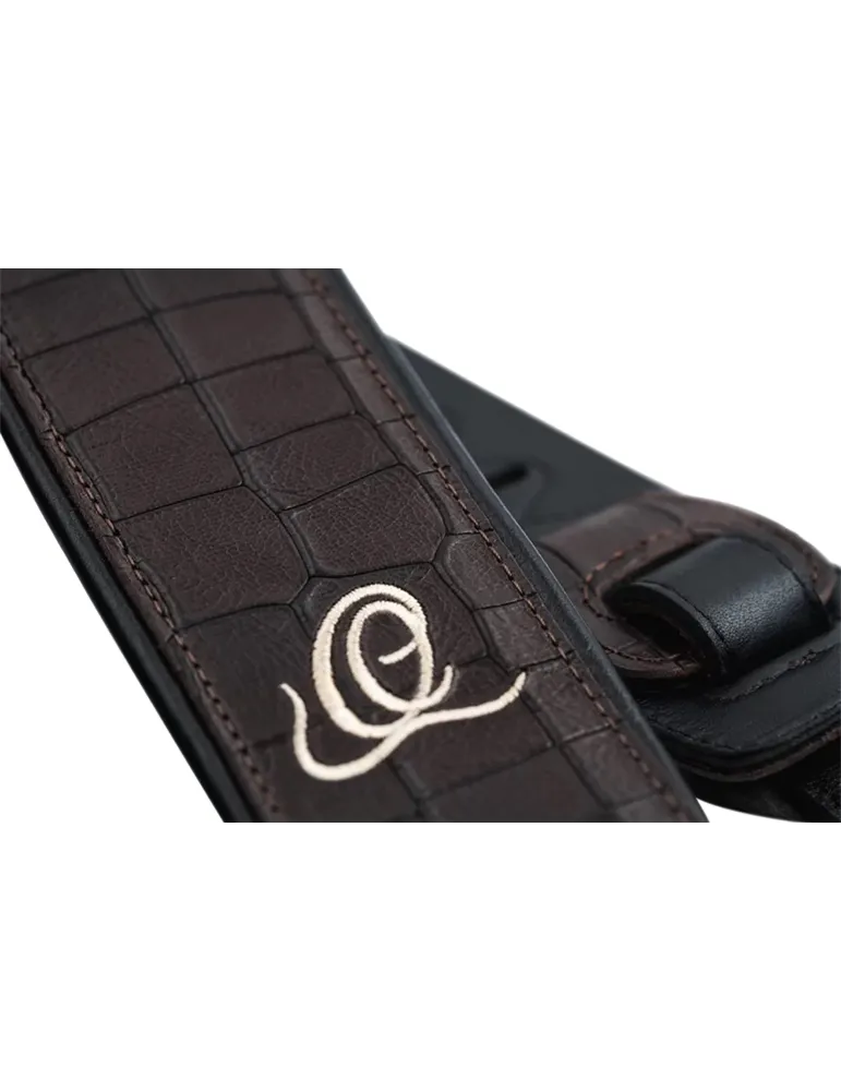  CORREA DE GUITARRA ORTEGA PIEL DE COCODRILO MARRÓN|MusicGoodDeal 