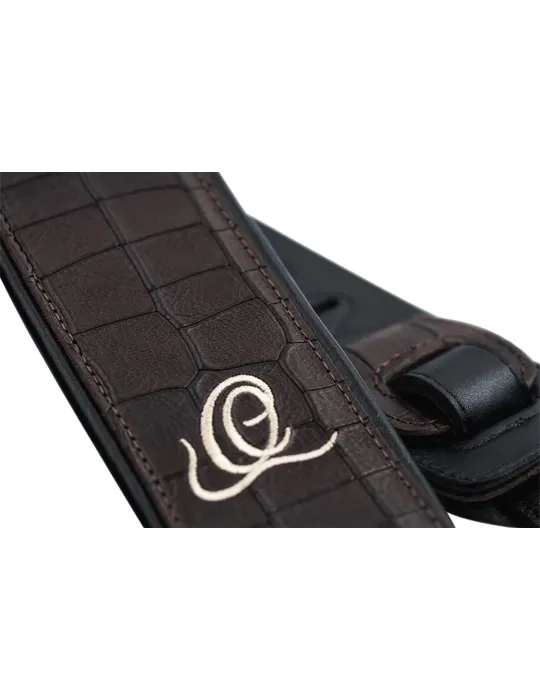  CORREA DE GUITARRA ORTEGA PIEL DE COCODRILO MARRÓN|MusicGoodDeal 