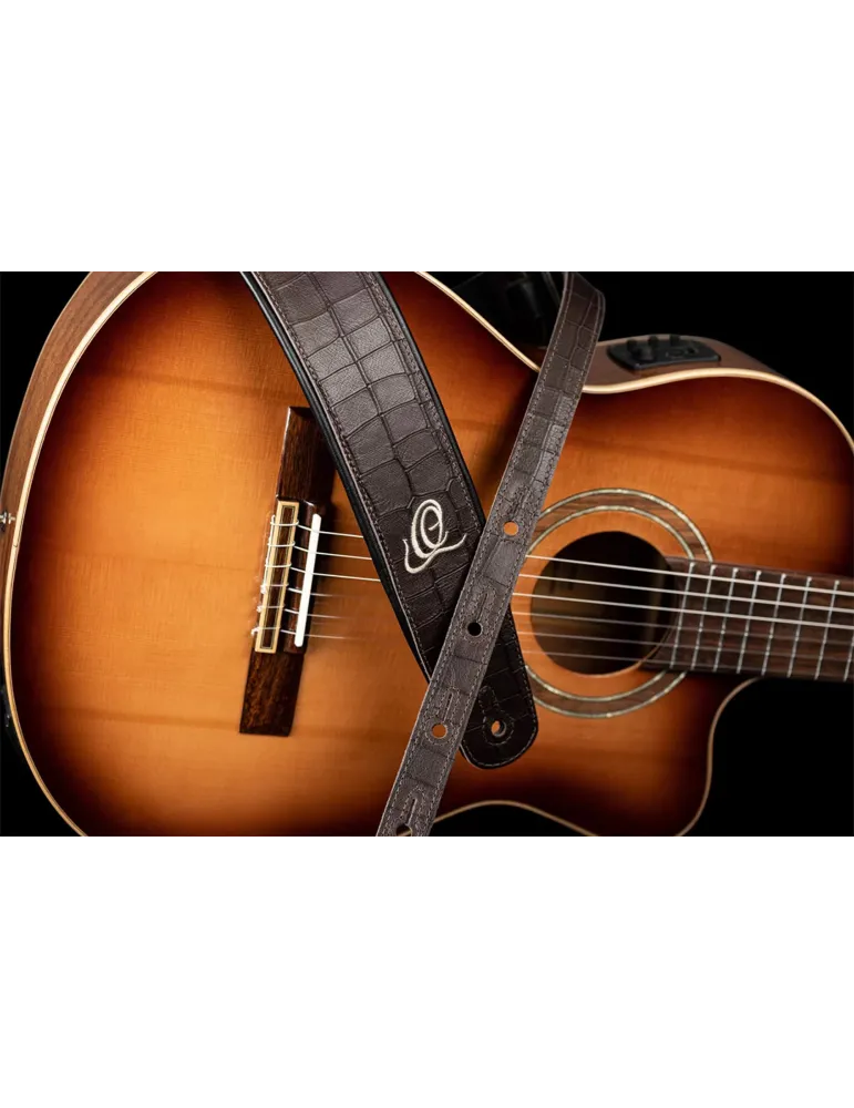  CORREA DE GUITARRA ORTEGA PIEL DE COCODRILO MARRÓN|MusicGoodDeal 