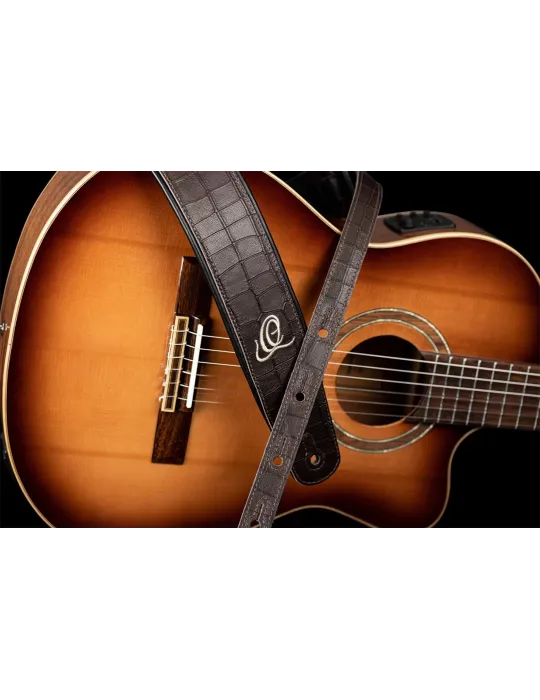  CORREA DE GUITARRA ORTEGA PIEL DE COCODRILO MARRÓN|MusicGoodDeal 