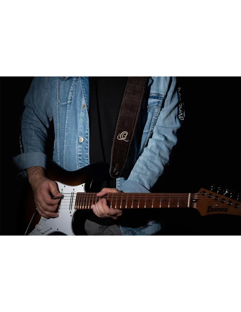  CORREA DE GUITARRA ORTEGA PIEL DE COCODRILO MARRÓN|MusicGoodDeal 