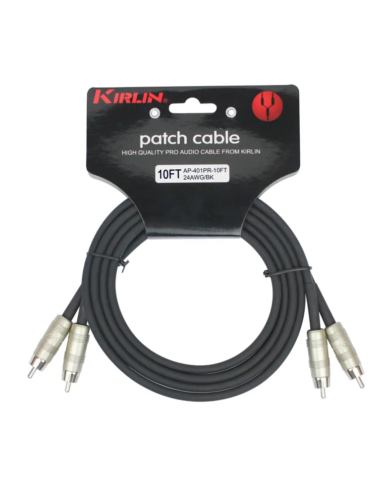  KIRLIN AP401-3BK PARCHE DE CABLE 2XRCA-2XRCA 3M NEGRO|MusicGoodDeal 